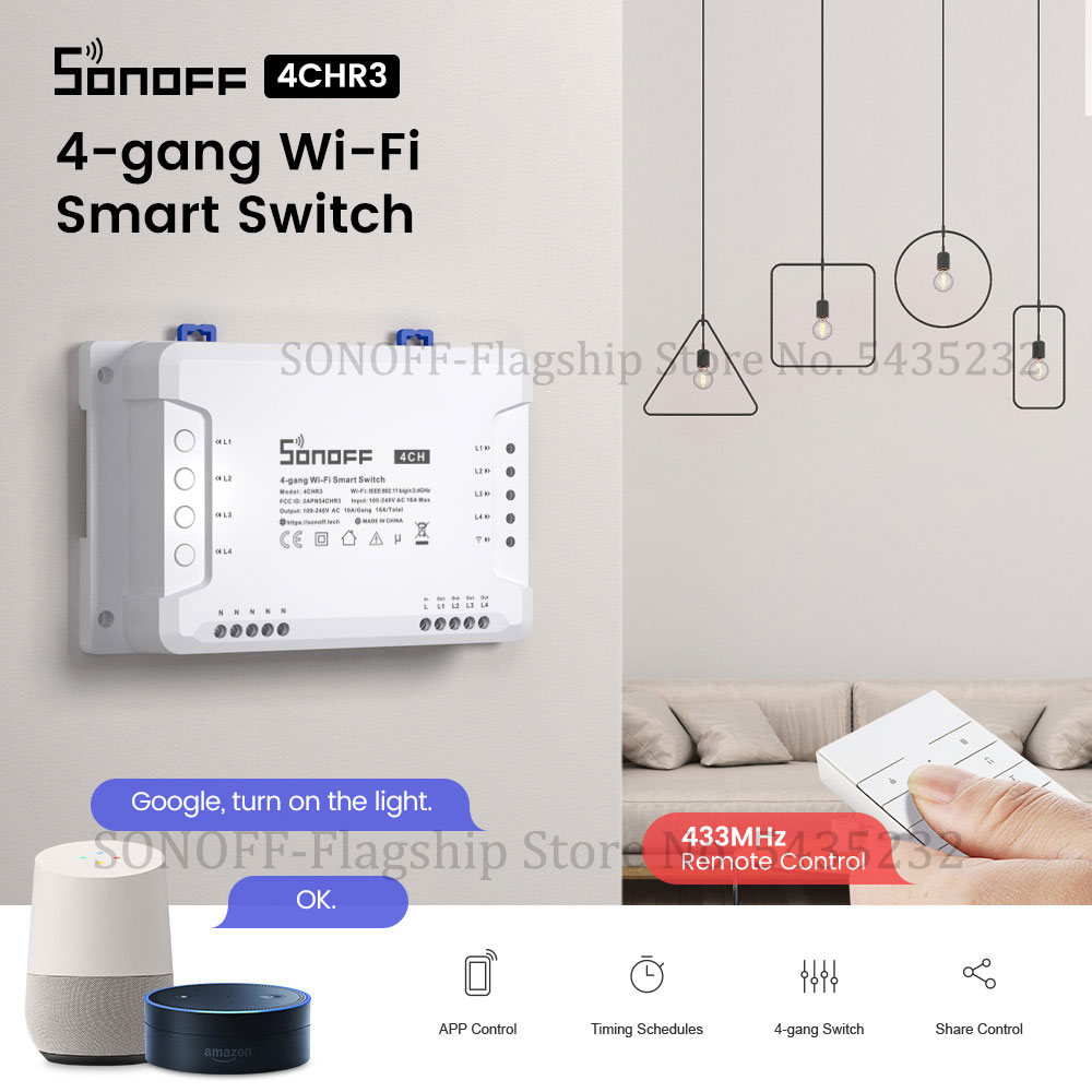Home Automation Ideas - Itead sonoff 4ch r3 wifiワイヤレスリモコンリレーモジュールスイッチ4ギャングチャンネルライトタイマースイッチスマートホームオートメーション